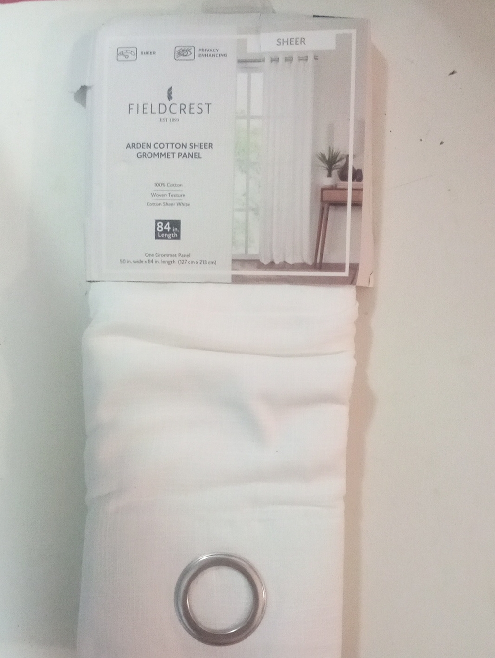 Fieldcrest White Arden Cotton Sheer Grommet Panel - 84" NWT $55 Woven